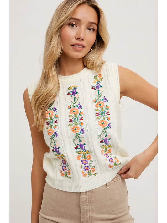 Embroidered Sleeveless Knit Tank Top