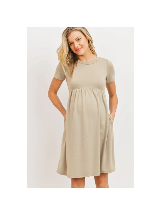 French Terry Short Sleeve Maternity Babydoll Dress