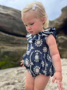 Vignette ® Maya Navy Eyelet Bubble Romper