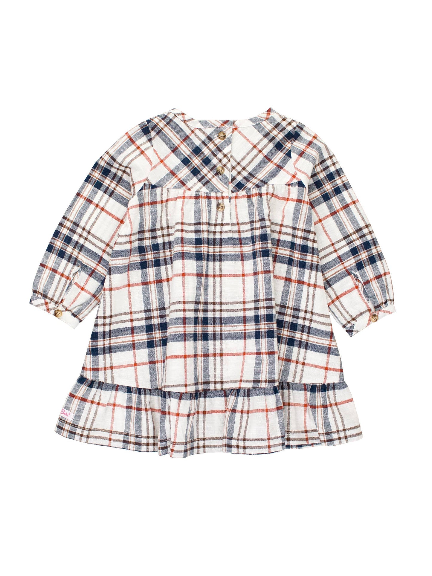 Girls Homegrown Harvest Plaid Long Sleeve Ruffle Hem Dress