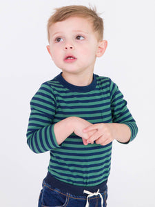 Baby Boys Fir Green & Navy Stripe Crew Neck Pocket Bodysuit