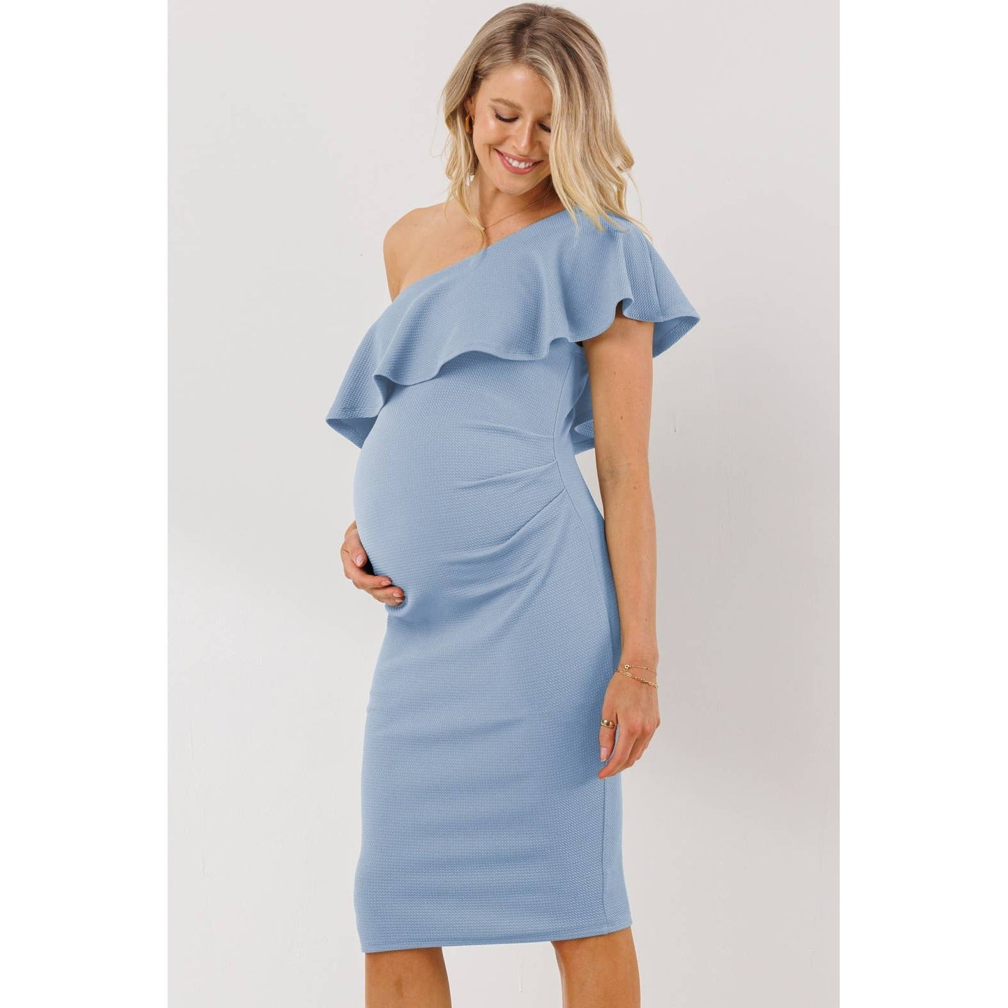 Ruffled One-Shoulder Maternity Midi Dress