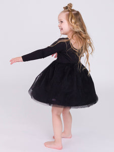 Girls Black Long Sleeve Tulle Twirl Dress