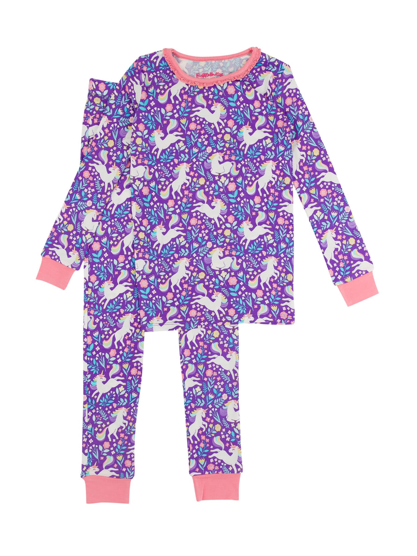 Unicorn Meadow Bamboo Ruffle Pajama Set