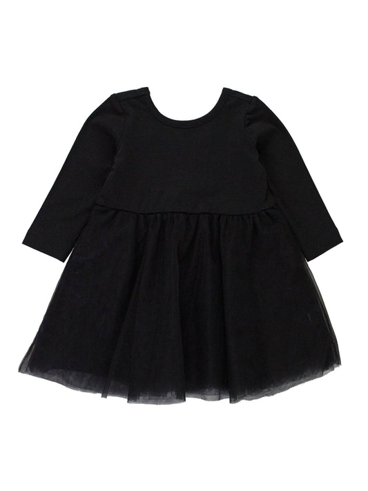 Girls Black Long Sleeve Tulle Twirl Dress