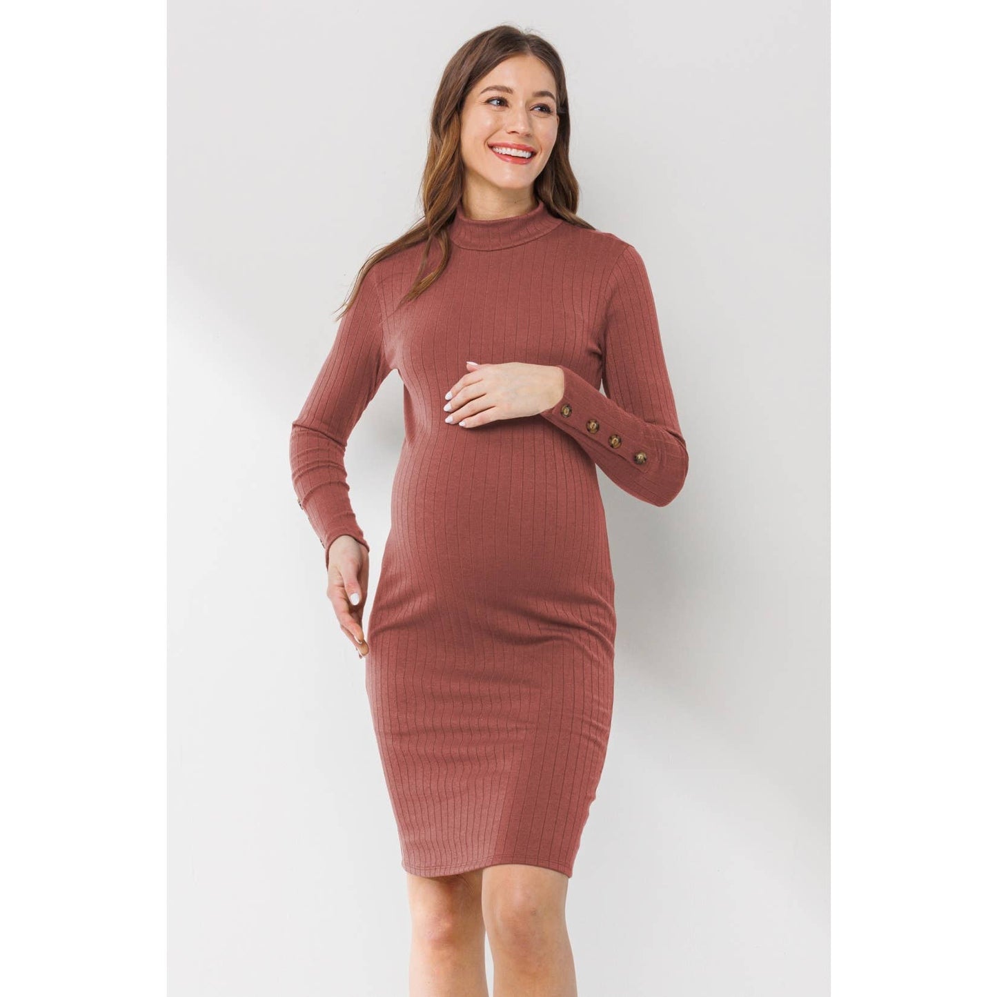 Ribbed Maternity Mock Neck Dress