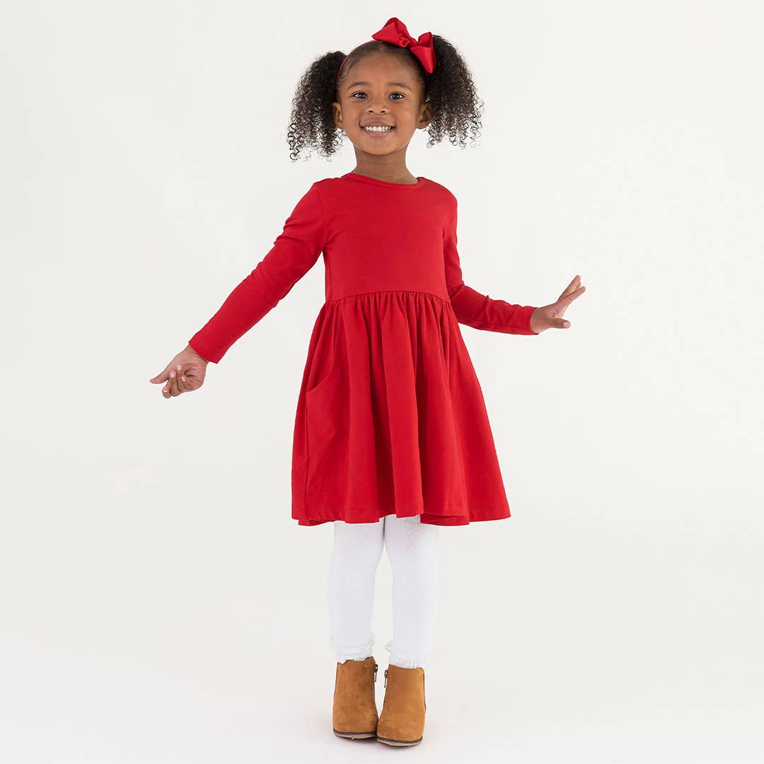 Girls Red Knit Long Sleeve Twirl Dress