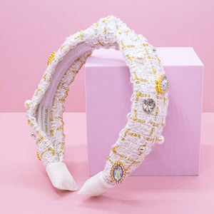 Embellished Pearl Tweed Knot Headband