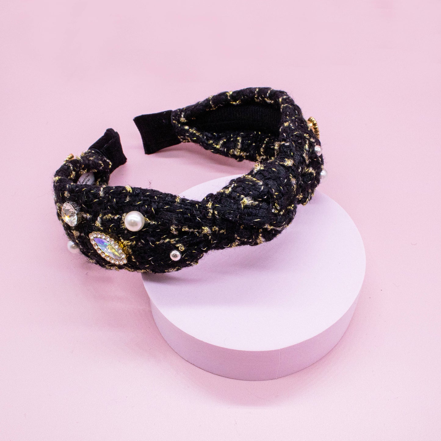 Embellished Pearl Tweed Knot Headband