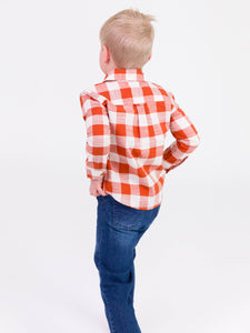 Boys Rust Plaid Long Sleeve Button Down Shirt