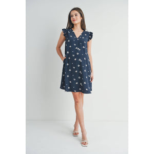 Floral Ruffle Cap Sleeve Maternity V-Neck Dress