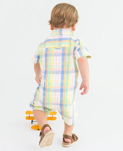 RuffleButts + RuggedButts® Boys Plaid Button-Up Romper