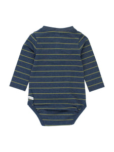 Baby Boys Dusty Olive Stripe Knit Long Sleeve Henley Bodysuit