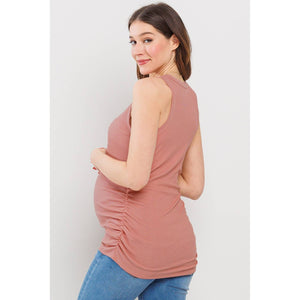 V-Neck Ribbed Knit Maternity Ruched Tank Top