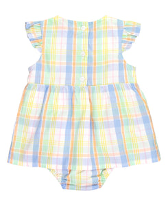 RuffleButts + RuggedButts® Rainbow Plaid Skirted Romper