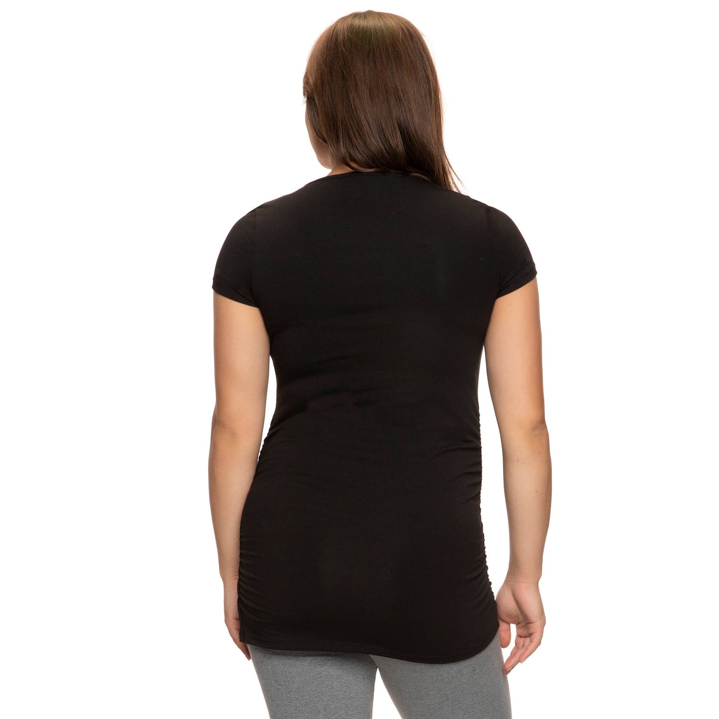 Black Maternity V-Neck Tee with Side Shirring