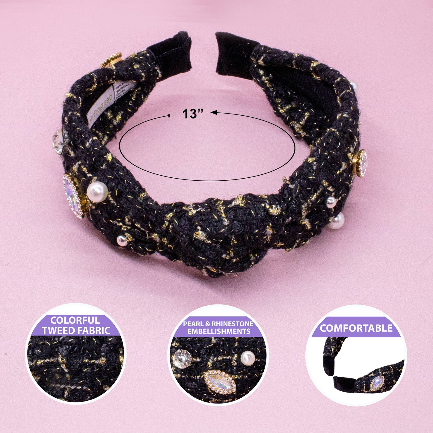 Embellished Pearl Tweed Knot Headband