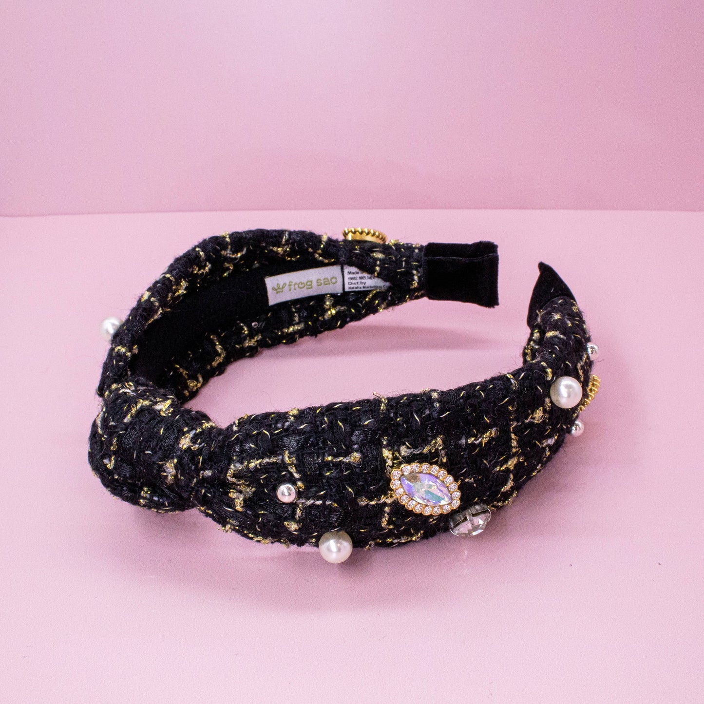 Embellished Pearl Tweed Knot Headband