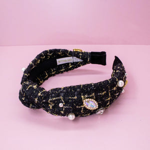 Embellished Pearl Tweed Knot Headband