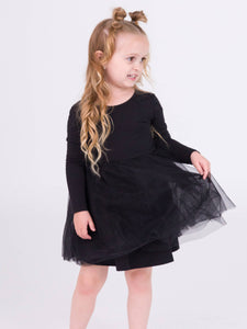 Girls Black Long Sleeve Tulle Twirl Dress