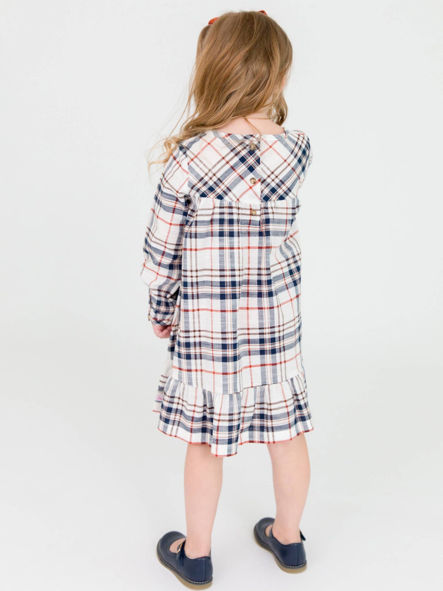 Girls Homegrown Harvest Plaid Long Sleeve Ruffle Hem Dress