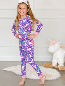 Unicorn Meadow Bamboo Ruffle Pajama Set