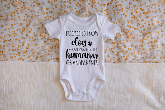 "Promoted From Dog to Human Grandparents" Pregnancy Announcement Onesie