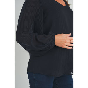 Black Pleated Long Sleeve Maternity Blouse