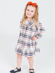 Girls Homegrown Harvest Plaid Long Sleeve Ruffle Hem Dress