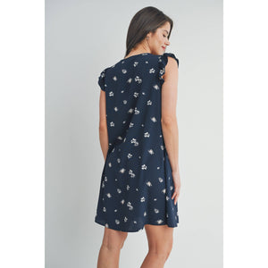 Floral Ruffle Cap Sleeve Maternity V-Neck Dress