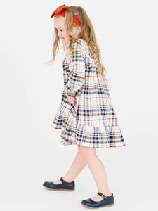 Girls Homegrown Harvest Plaid Long Sleeve Ruffle Hem Dress