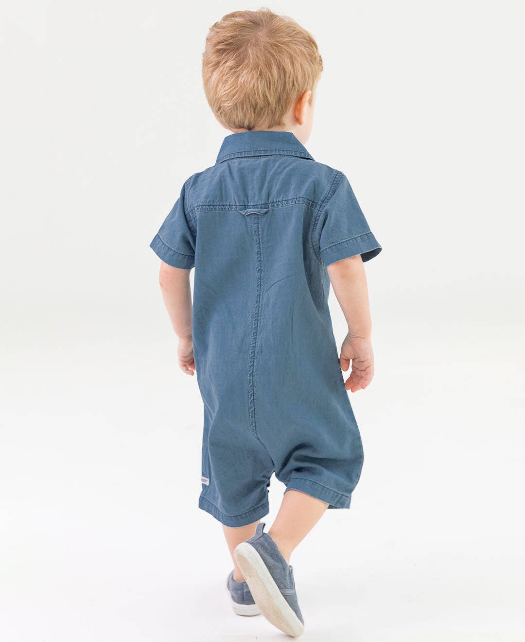 Baby Boys Light Wash Denim Button-Up Romper