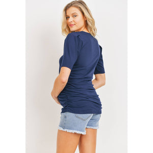 Puff Sleeve Ribbed Ruched Maternity Top