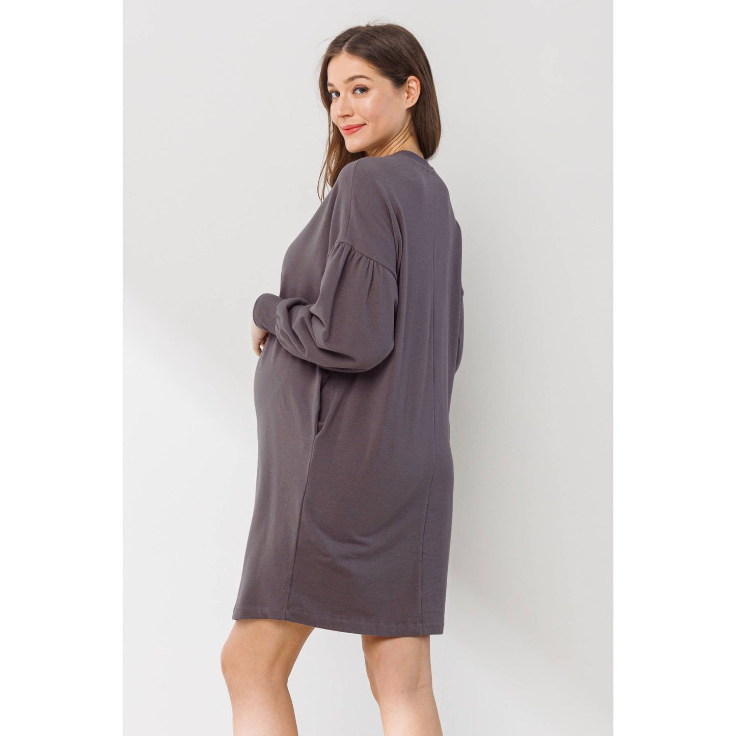 Crew Neck Maternity Sweater Dress with Pockets
