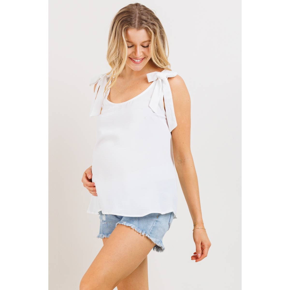 Tie-Strap Maternity Scoop Neck Tank Top