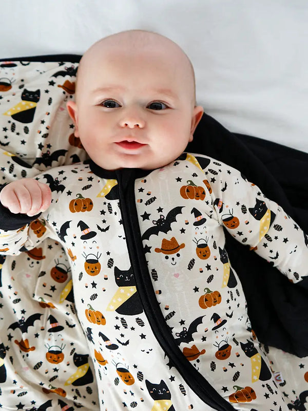Spooky Cute Beige Halloween Bamboo Baby Pajamas