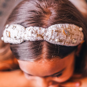 Embellished Pearl Tweed Knot Headband