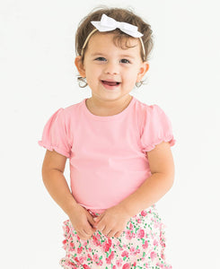 RuffleButts + RuggedButts® Pink Puff Sleeve Bodysuit