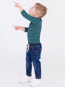 Baby Boys Fir Green & Navy Stripe Crew Neck Pocket Bodysuit