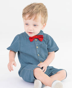 Baby Boys Light Wash Denim Button-Up Romper