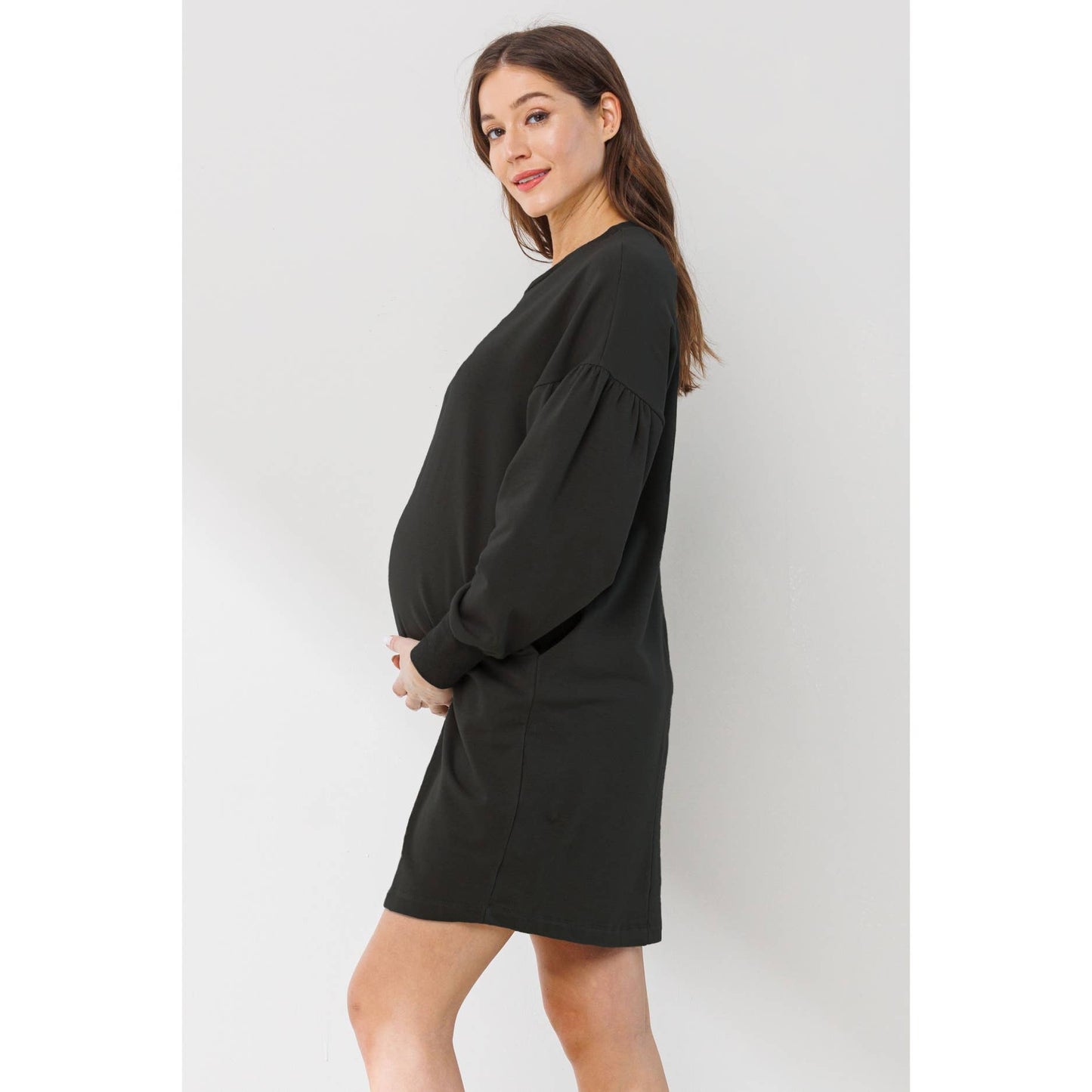 Crew Neck Maternity Sweater Dress with Pockets
