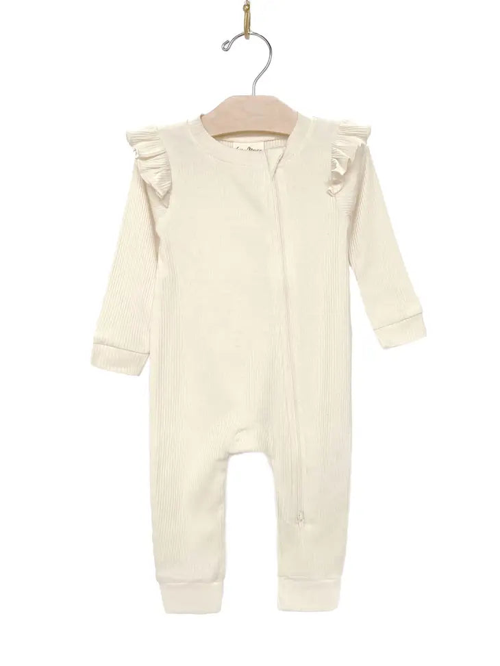 City Mouse® Flutter Zip Romper- Natural