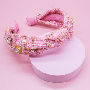 Embellished Pearl Tweed Knot Headband