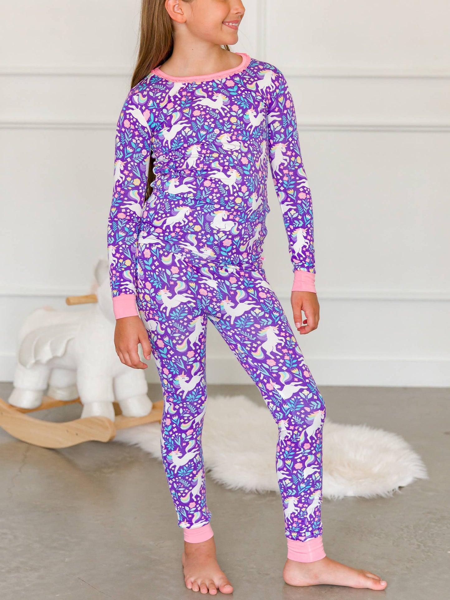 Unicorn Meadow Bamboo Ruffle Pajama Set