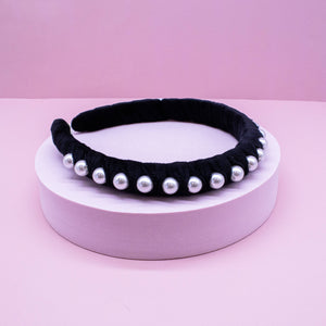 Black Velvet Wrapped Pearl Headband