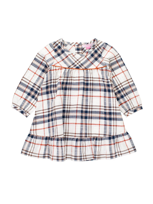 Girls Homegrown Harvest Plaid Long Sleeve Ruffle Hem Dress