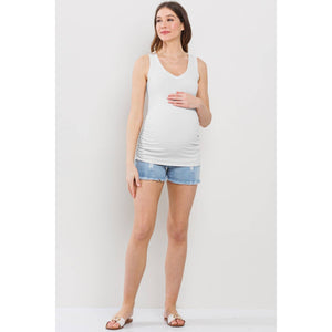 V-Neck Ribbed Knit Maternity Ruched Tank Top