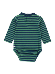 Baby Boys Fir Green & Navy Stripe Crew Neck Pocket Bodysuit