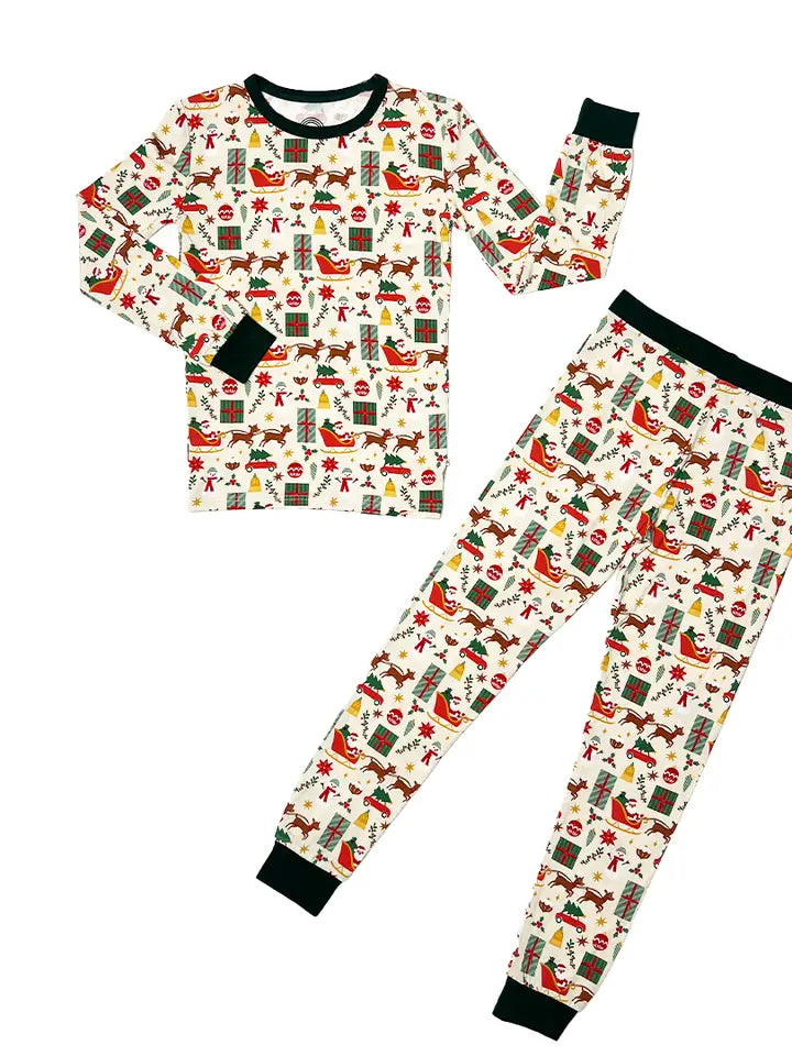 Holiday Vintage Christmas Bamboo Kids Pajamas Toddler Set