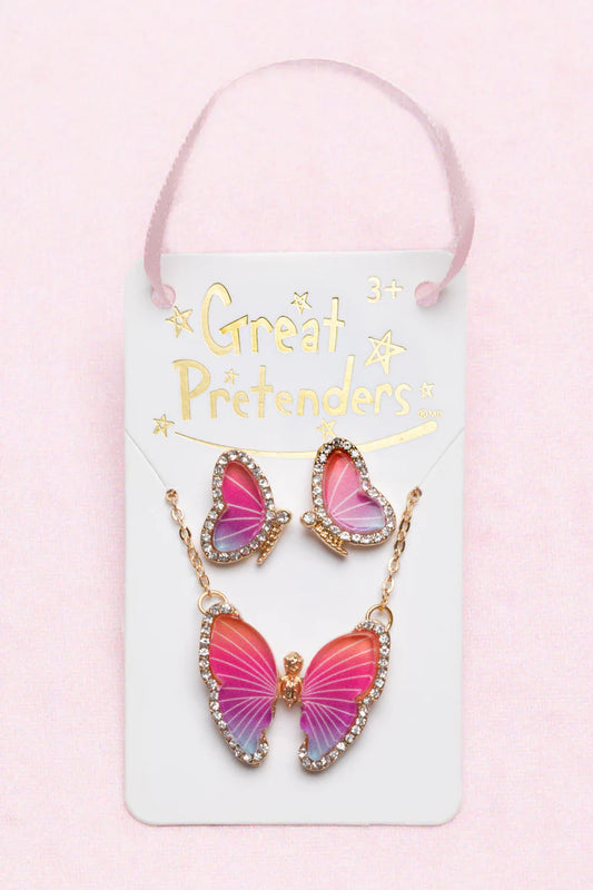 Butterfly Necklace and Studded Earring Set
